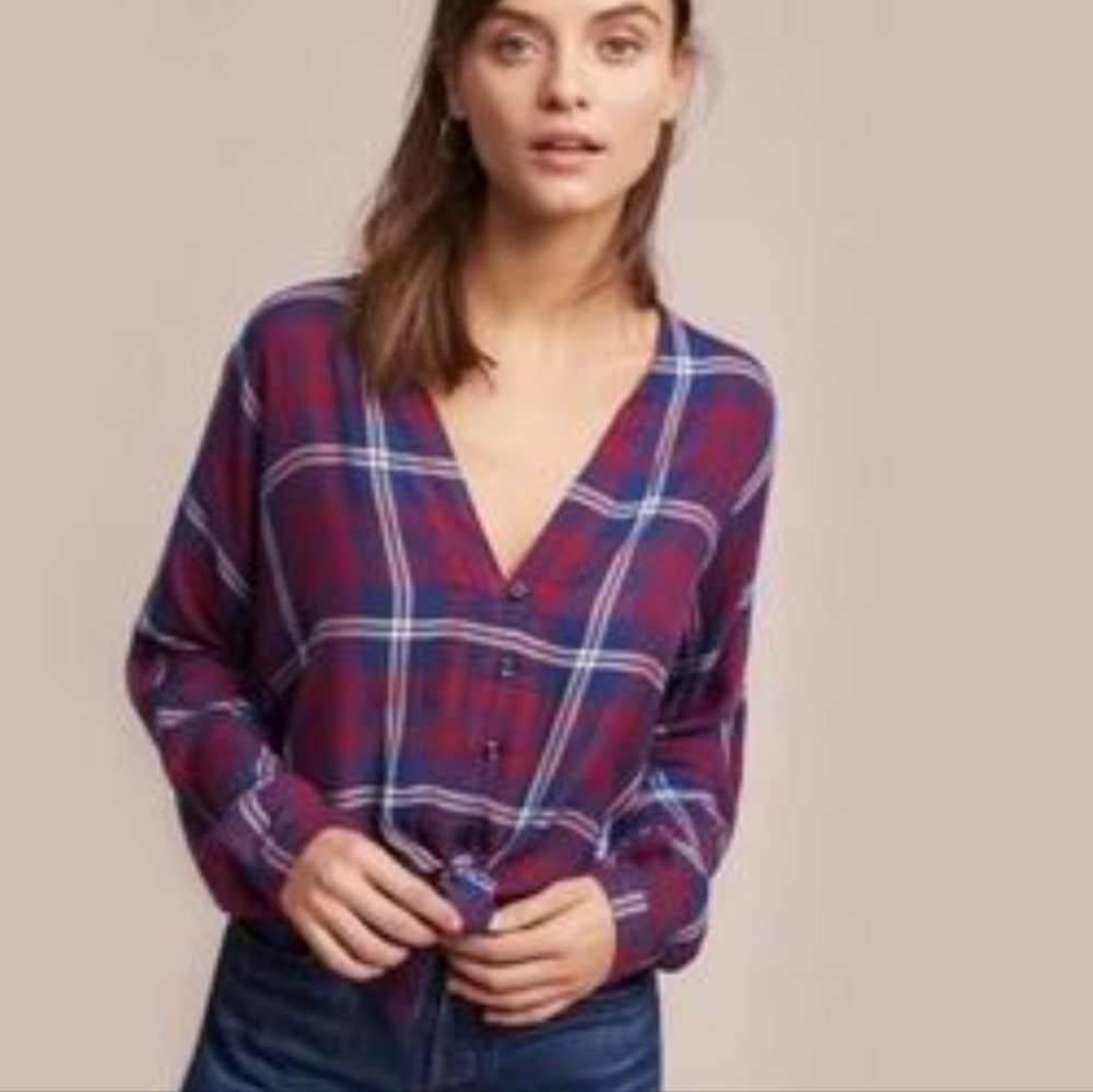 Rails Sloane Cropped Tie Front Flannel Size M Red and Blue